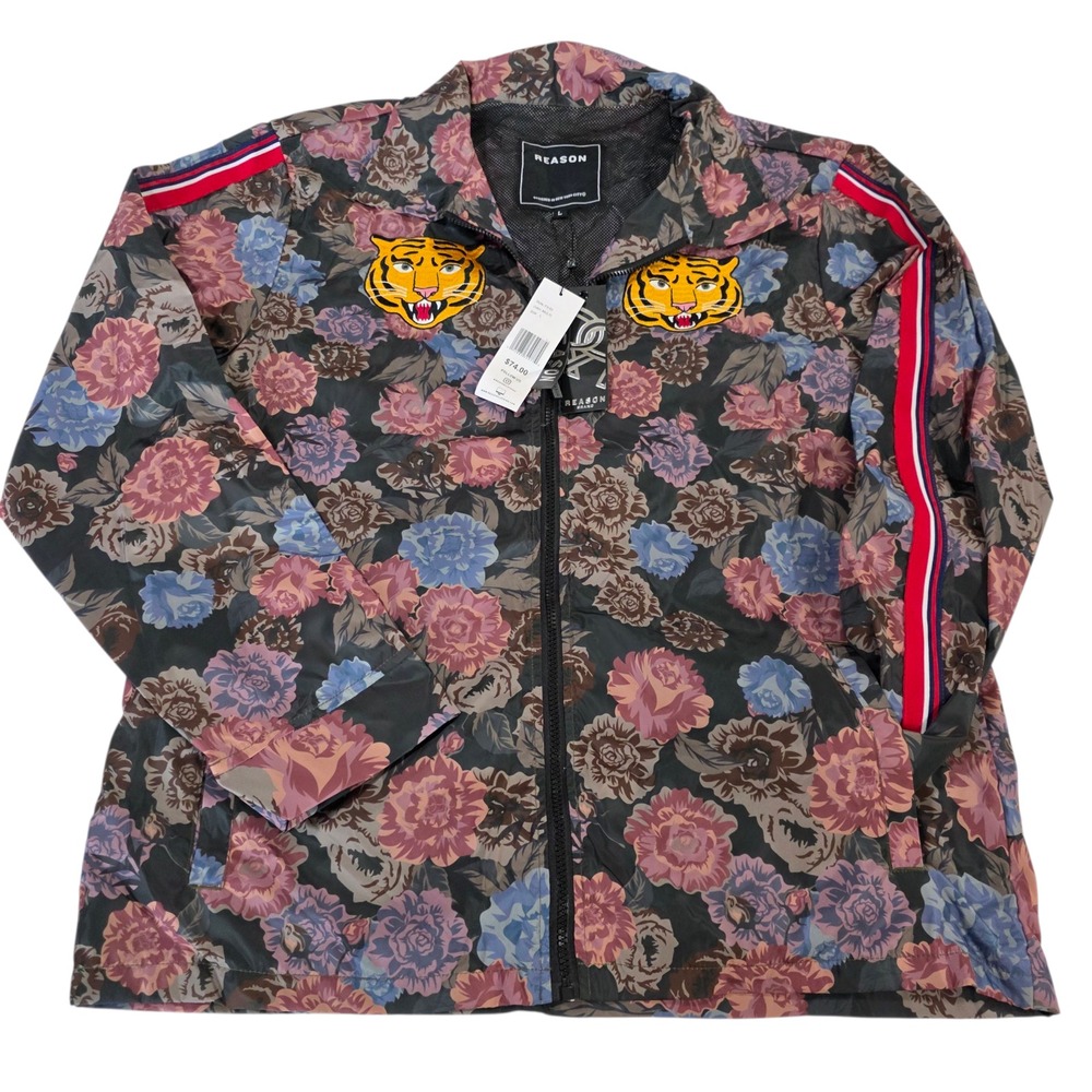 NWT Reason Fearless Tape Trim Jacket Mens Multicolor L Floral Print Full‎ Zip